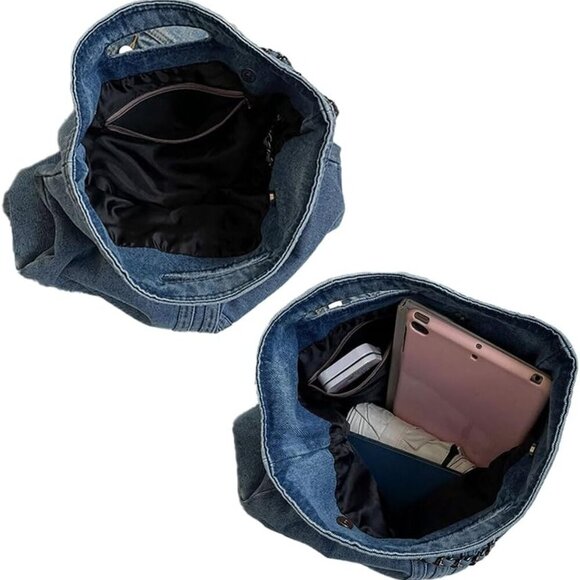 Women Denim Shoulder Handbag Retro Crossbody Bag Large Capacity Tote Purse Chain - Picture 4 of 6